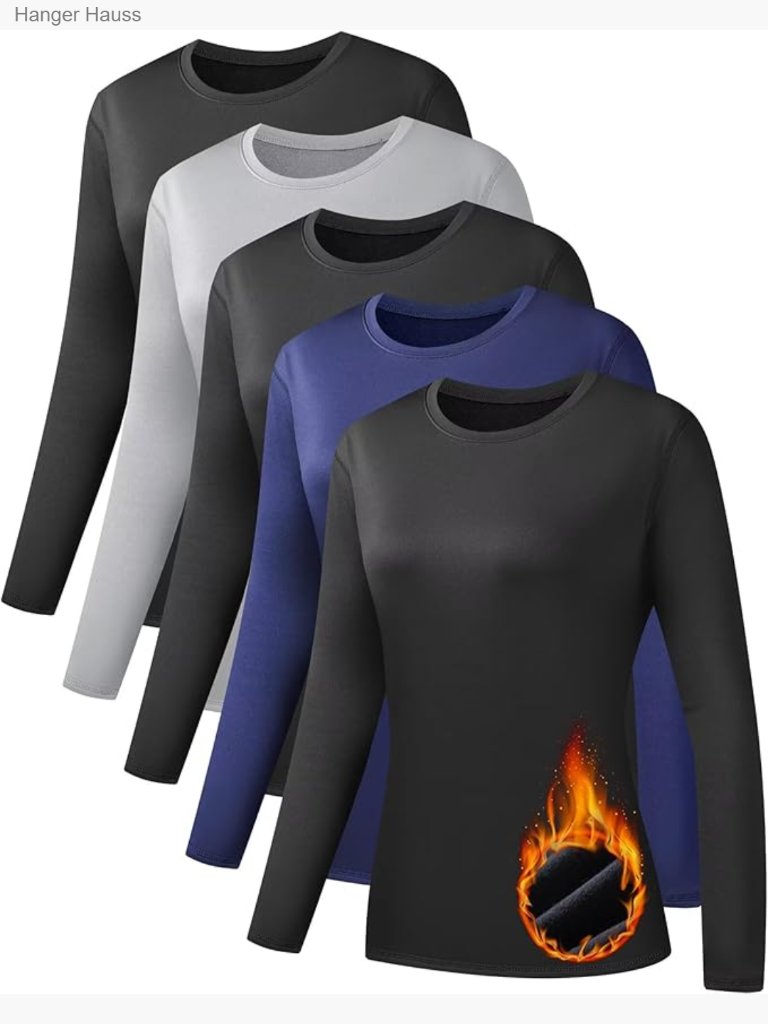 5 Pack Long Sleeve Thermal Shirts Ultra Soft Fleece Lined Baselayer Tops